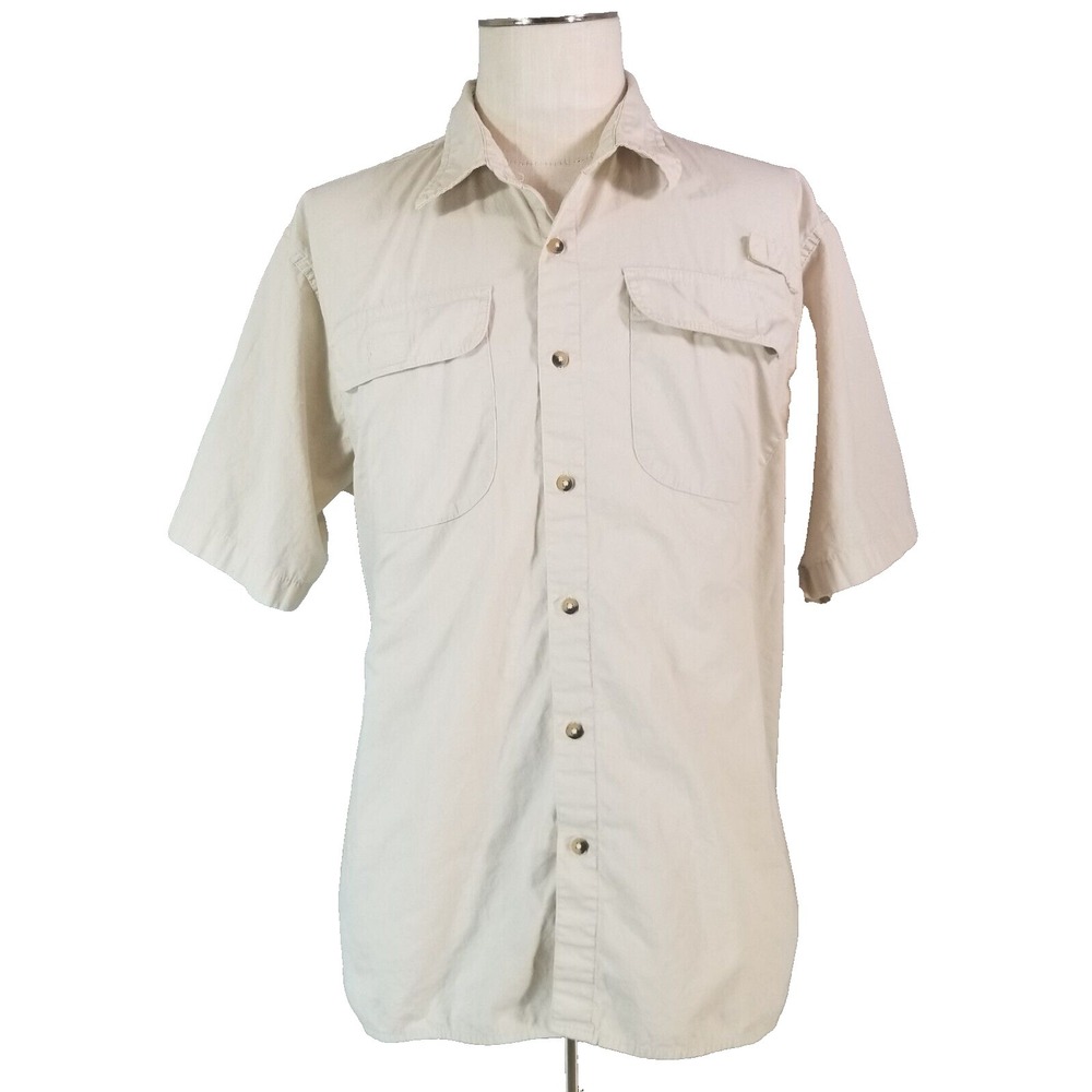 Wrangler shirt men's large tan short sleeve cotton outdoor fishing camping